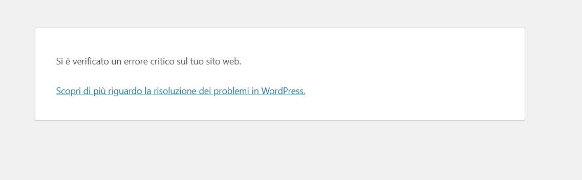 si è verificato un errore critico sul tuo sito web